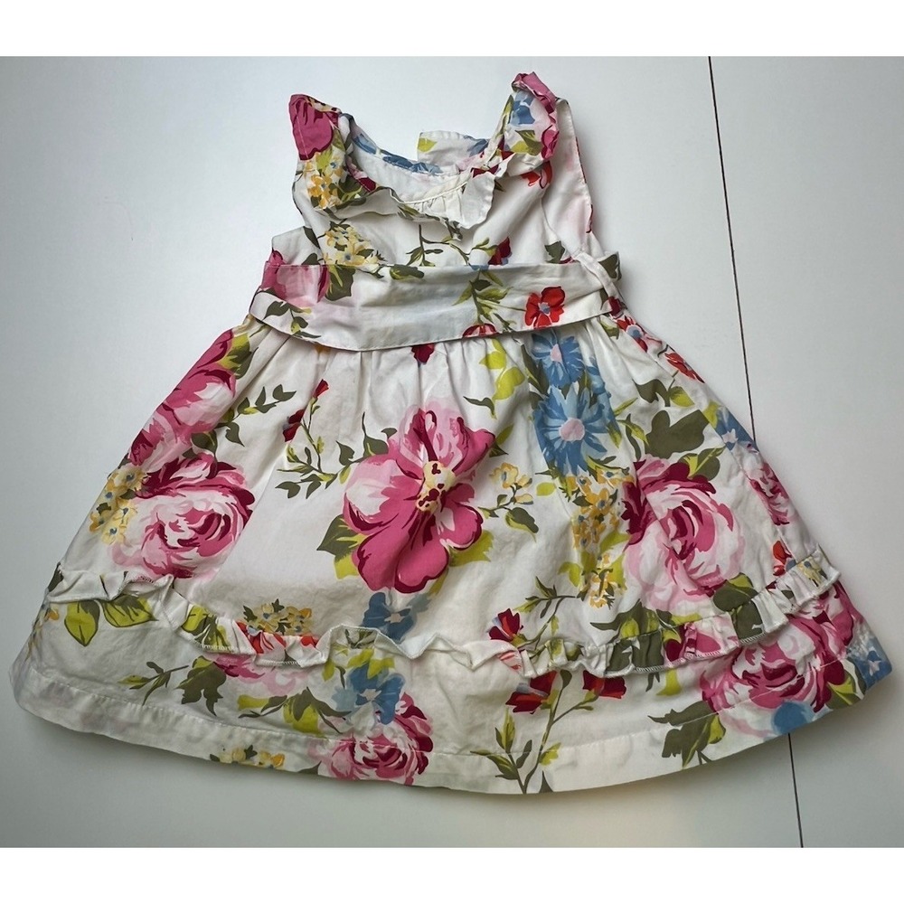 The Childrens Place 89 Dress Easter  Girls White Floral Sash Ruffle 6-9 Months